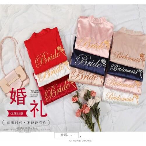 Summer Satin Kimono Bathrobe Women Embroidery Bride Bridesmaid Rose Wedding Robe Dress Gown Sleepwear
