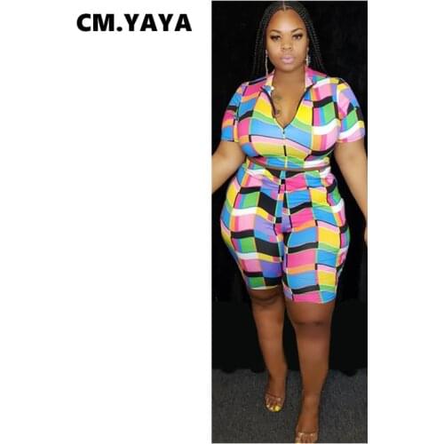 Plus size L-4XL Autumn Colorful Plaid Print Womens Set Short Sleeve Tee Tops Pants suit two piece set Sporty tracksuit outfits