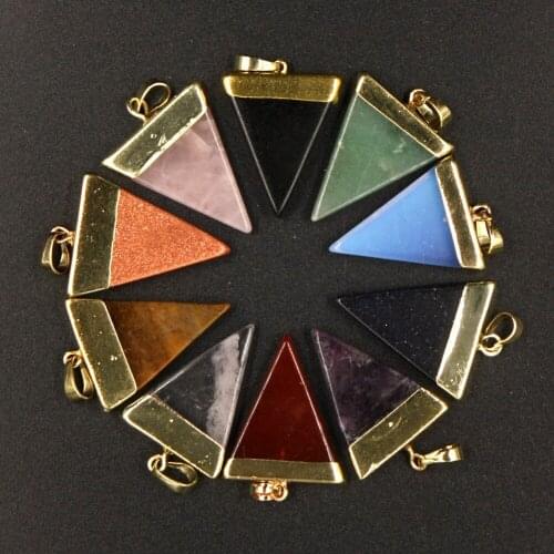 1pc Opal Purple Rose Quartzs Triangle Green Aventurine Tiger Eye Blue Sand Gold Sand Stone Gem Stone Healing Chakra pendant