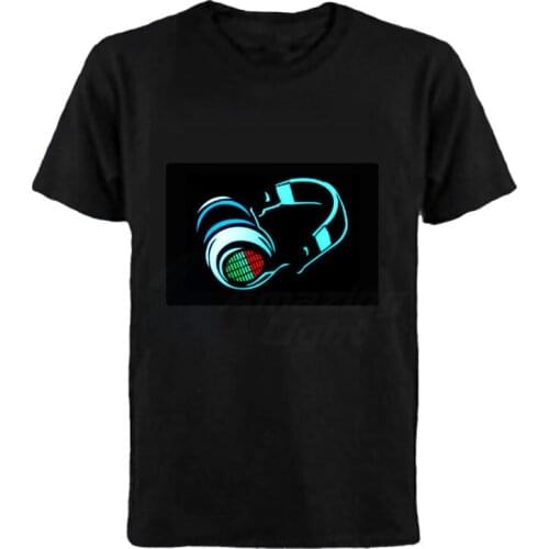 100% cotton music party logo light up el panel t-shirt sound activated flashing el panel t-shirt