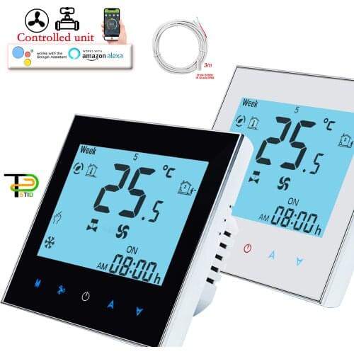 24V 220V 2-Tube Fan Coil Room Thermostat Dual Sensors for RS485 Protocol Remote Control/WIFI TUYA APP 3-Speed Valve Adjustment