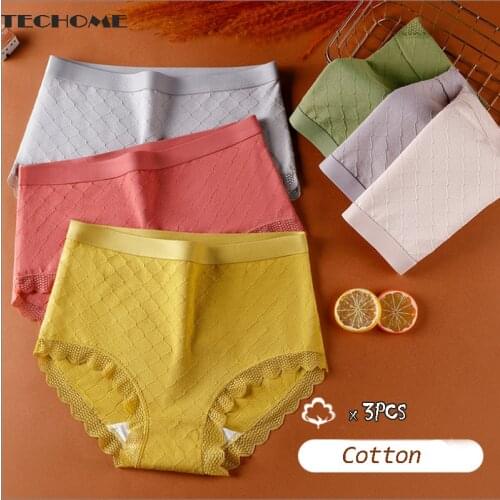 3Pcs/lot Women High Waist Panties Summer Underpants Ladies Underwear Cotton Mid Low Waist Briefs Sexy Lace Girls Briefs Ladies