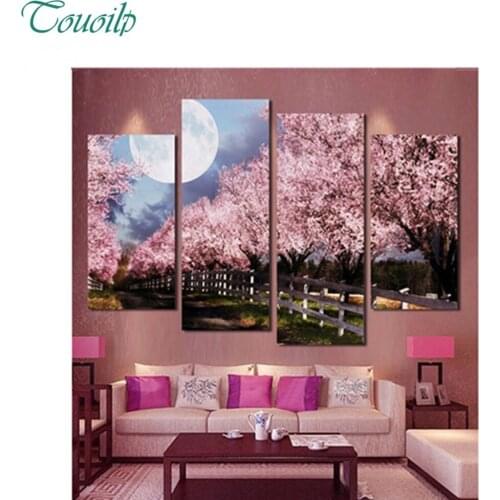 4 pcs,5D DIY diamond embroidery Sakura street Decorative,full diamond painting Cross Stitch Rhinestone mosaic home decoration