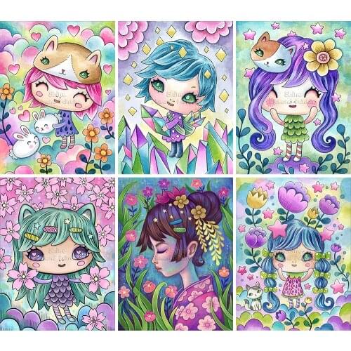 5D DIY Diamond Painting Girl Flower Fantasy Cartoon Full Square Round Handmade Mosaic Set Embroidery Cross Stitch Home Decor