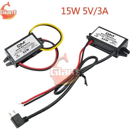 15W 5V 3A DC-DC Converter Adapter Car Power Supply 12V to 5V Step Down Power Module Micro USB / Line Output Waterproof For Car