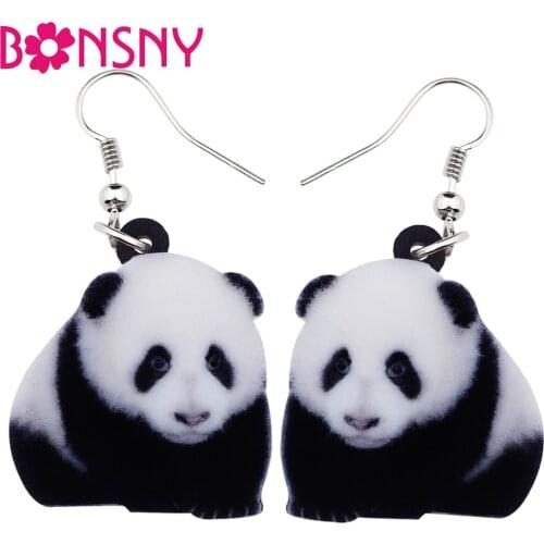 Bonsny Acrylic Cartoon Cute Chinese Panda Earrings Big Long Dangle Drop Novelty Animal Jewelry For Women Girls Ladies Teens Kid