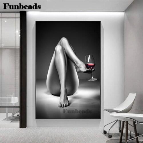 Black white Sexy Nude Woman Red Wine 5d diy diamond painting cross stitch full drill diamond embroidery gift home decor FF5600