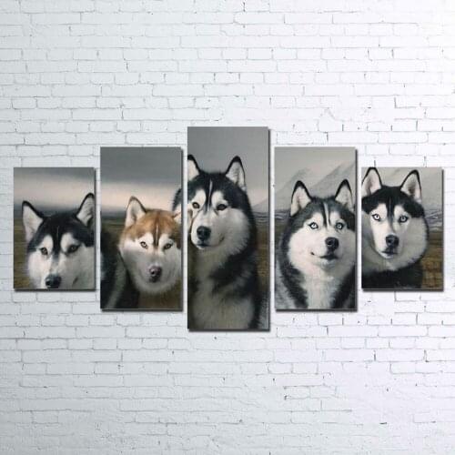 Grop-Of-Siberian-Husky-Dogs-Picture 5 PIECE CANVAS FOR LIVING ROOM