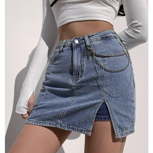 IAMSURE Preppy Style Casual Zipper Fly Safety Short Straight Denim Skirt Summer Streetwear High Waist Split MiniSkirt For Women