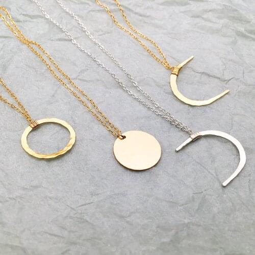 Dainty Moon Phase Necklaces Handmade Jewelry Hammered Gold Filled Choker Pendants Collier Femme Kolye Collares Boho Necklace