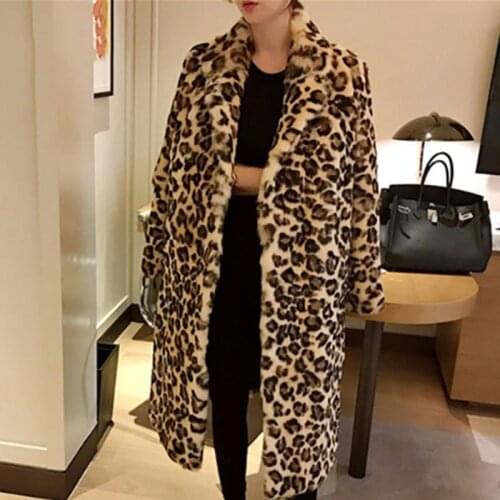 Classic Leopard Print Color Faux Fur Coat Women Long Thick Warm Jackets Fluffy Star Style Overcoats Winter Street Outerwear 2021