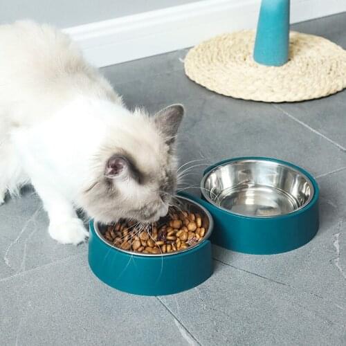 Cat Dog Feeders Bowl Stainless Steel Food Dishes S-shaped Double Bowls Pet Food Water Bowl Pet Supplies Dog Cat Feeding Bowl