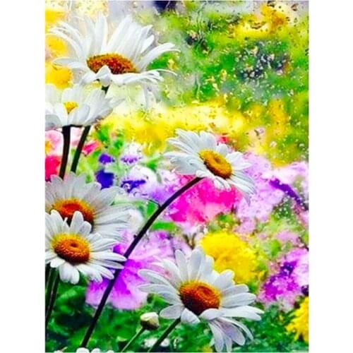 Scenery mosaic embroidery craft daisy flower diamond painting kit bead picture wall paper rhinestones drawing christmas gift new