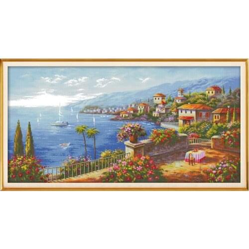 Mediterranean style cross stitch kit aida 14ct 11ct count print canvas cross stitches needlework embroidery DIY handmade