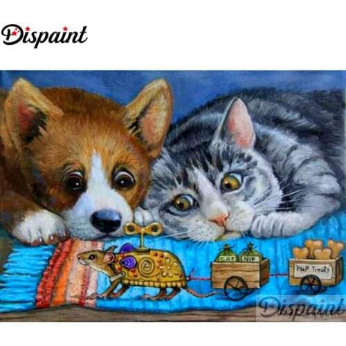 Dispaint Full Square/Round Drill 5D DIY Diamond Painting "Dog cat scenery" Embroidery Cross Stitch 5D Home Decor A11542