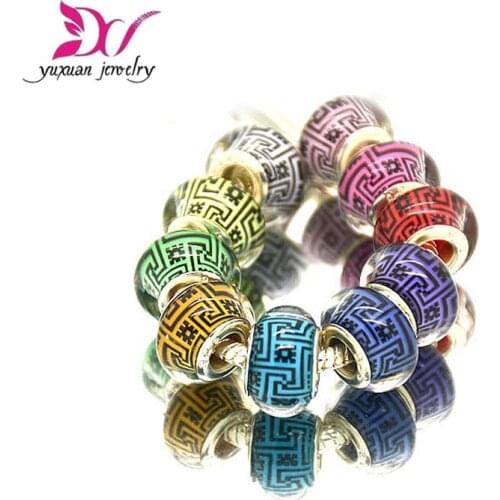 Irregular pattern New Acrylic European Silver Plated Cord Big Hole Loose Bead Fit Murano Charm Bracelet & Bangle Jewelry Finding