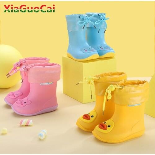 Newest Waterproof Children Kids Rain Boots Warm Cotton Rainboots Boys Girls Non-slip Water Shoes Baby Toddler Rain Flat shoes