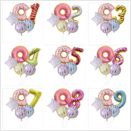 New Cartoon Colorful Donut Aluminum Film Number Balloon Set Wedding Birthday Party Decoration Balloon Helium Letter Balloon