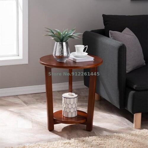 Solid Wood Round Table Sofa Side Corner Table Living Room Small Tea Table American Side Table Side Cabinet Simple Household Corn