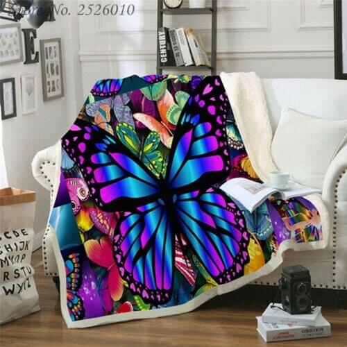 Throw blanket Colorful Butterfly 3D Velvet Plush Blanket Bedspread For Kids Girls Sherpa Blanket Couch Quilt Cover Travel