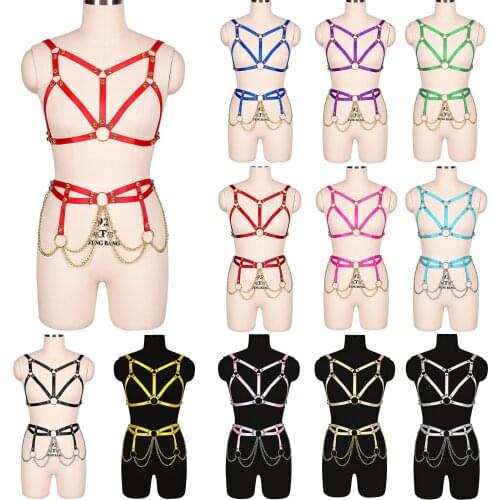 Metal Chain Accessories Lingerie Set Harness Fashion Set Suspender Belt Waist Size Garters Exotic Gothic Costume Festival Rave
