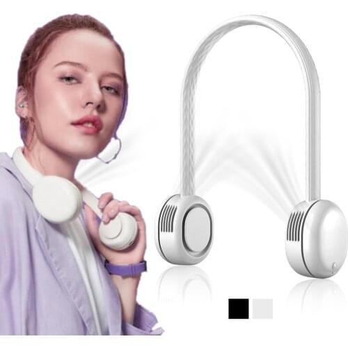 Portable USB Rechargeable Wearable Adjustable Wind Sports Dual Fan Mini Air Cooler Cooling Bendable Hanging Neck Fan
