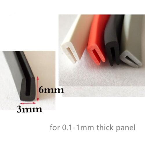 Rubber Sealing U Strip 6x3x6mm for 0.5-1mm thick Glass Metal Car Wood Panel Board Round Edge Encloser Shield Red Gray Black