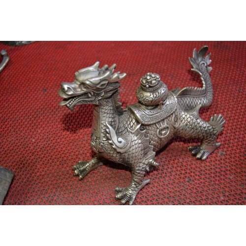 Collectable Ming Dynasty (xuan de1426-1438)Silver Dragon statue,Free Shipping