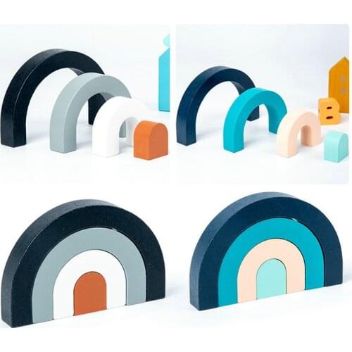 Rainbow Brite Building Block Wooden Toy Jigsaw Nordic Style Baby Room Window Ornaments Stacking Blocks Children Educational Toys