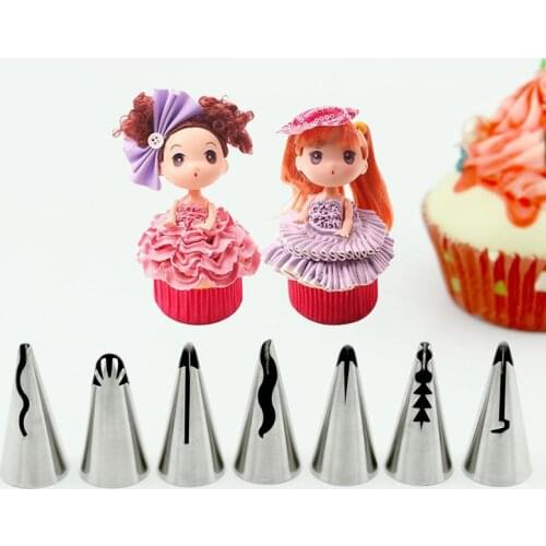 Uroomee 7 Pcs/lot Pleated Skirt Cream Metal Stainless Steel Icing Piping Nozzles Cake Decorating Cupcake DIY Tools