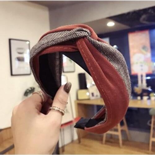 Korean Cross Headband Women Handmade Color Blocking Fabric Head Band Wide Hair Accessories Hairband Outdoor Headwear Hair Hoop
