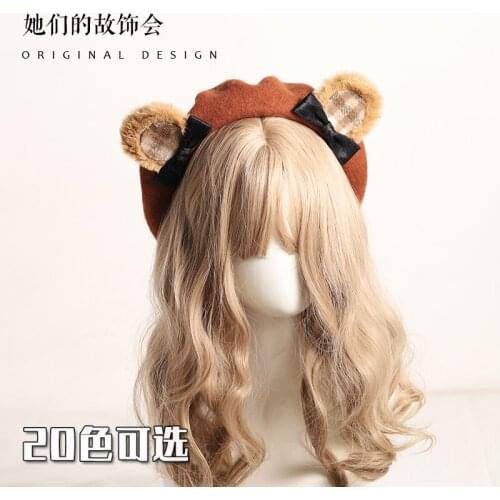 Japanese Berets Girl 2020 New Winter Lolita Handmade Sweet Cute Soft Sister Bear Ears Painter Hat Women All-match Dome Hat