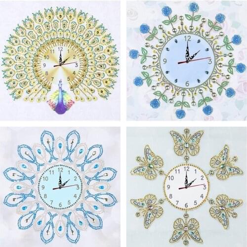 Vivid Rose Peacock Butterfly Wall Clock & Diamond Painting Cross Stitch 5d Diamonds Embroidery Handwork Wall Art Home Decoration