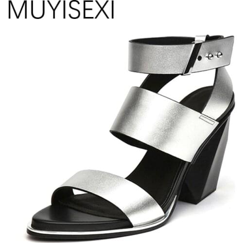 Womens Sandals Genuine Leather High Heels Strange Heel Gladiator Sandal Shoes Woman Footwear HL59 MUYISEXI