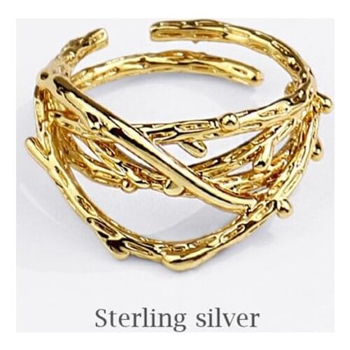 Sole Memory Wavy Retro Cool Punk 925 Sterling Silver Female Resizable Opening Rings SRI740