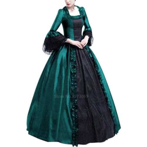 Halloween Women Victorian Medieval Queen Cosplay Costume Vintage Party Carnival Red Gothic Lace Up Long Court Princess Dress