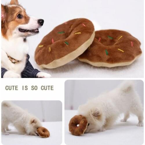 Pet Dog Chew Throw Toys Sightly Lovely Pet Dog Puppy Cat Squeaker Quack Sound Donut Play Toys for Dogs 9-13cm Pink Coffee Color