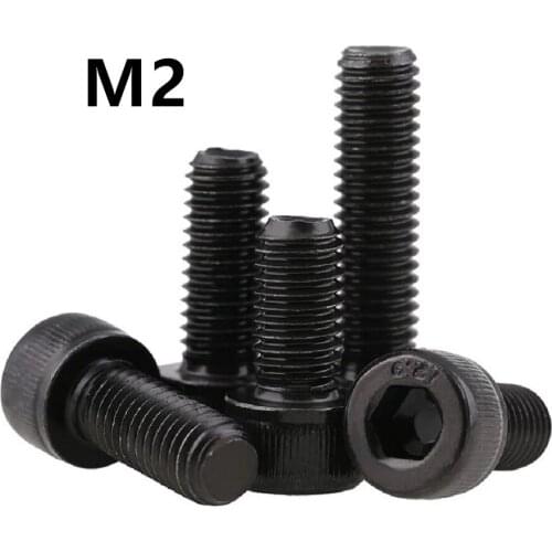 100pcs/lot M2x3/4/5/6/7/8/9/10mm GB70.1 DIN912 Carbon steel blackened full tooth cup head hex screw half tooth cylindrical head