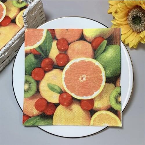 20Pcs/Pack Orange Pitaya Cherry Table Decoupage Paper Napkins Fruits Napkin Paper Tissue for Xmas Wedding Party Supplies K