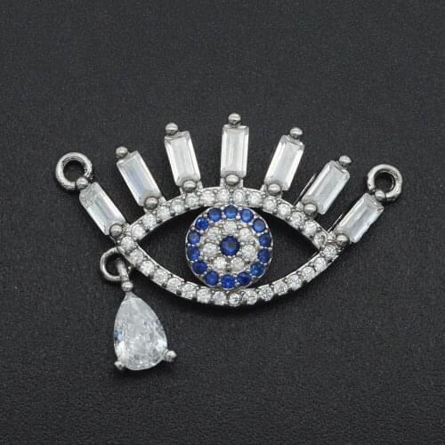 27x15mm 100% CZ Zircon DIY Jewelry Evil Eye Connectors Charm Wholesale Bracelet Making Connector Jewellery Connector