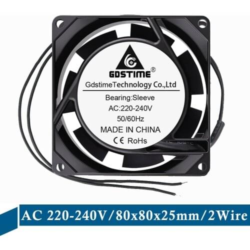 50 pcs lot Gdstime 8025s AC 220V 240V 2wire 8CM 80mm x 25mm 8cm Computer Brushless Cooler Cooling Fan Motor Heatsink Radiator