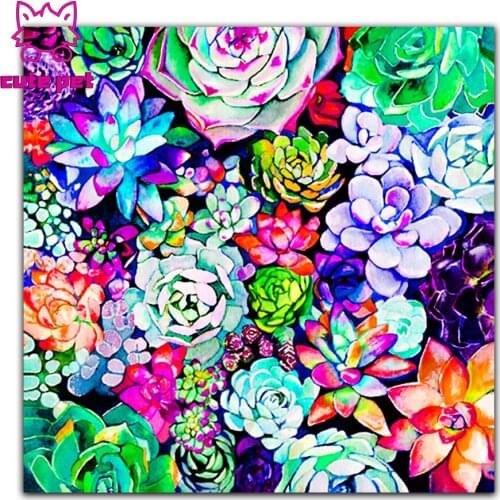 5D Diamond Painting Colorful succulent plants Kits Handmade Needlework DIY Embroidery puzzle Mosaic Rhinestone Decoration puzzle
