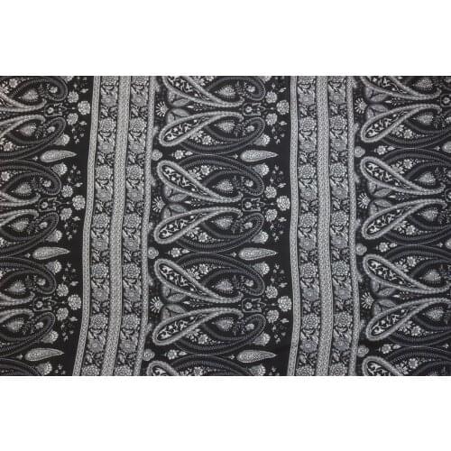 75D chiffon fabric white paisley black background for apparel and scarf CH1831