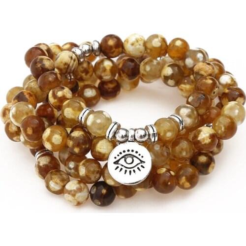 8mm Natural Leopard Onyx Eye Pendant Bracelet Trendy Men Womens 108 Mala Hand String Chakra Yoga Healing Bracelet Wholesale