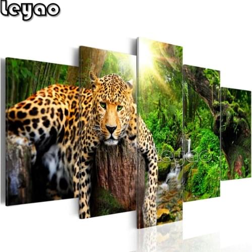 5 piece diy diamond painting forest leopard full square/round drill 5d mosaic embroidery animals needlework art Multi-Picture