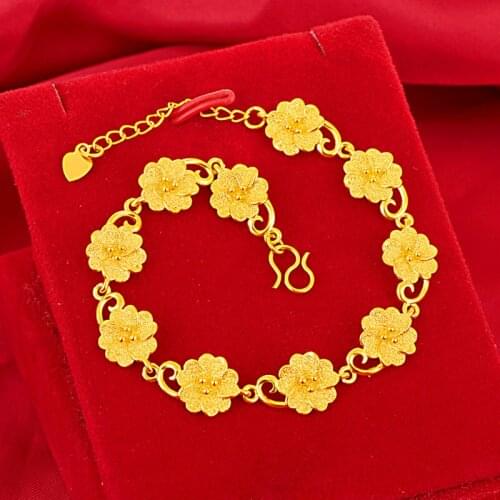 10mm Wide Flower Shaped Bracelet Wrist Chain Women Jewelry Yellow Gold Filled Fashion Charm Gift