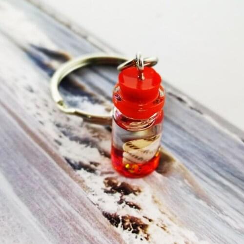 Cute Little Bottle Flowing Sequins Shell Keychain Women Girl Summer Bag Cars Simple Key Chain Keyring llaveros mujer Jewelry