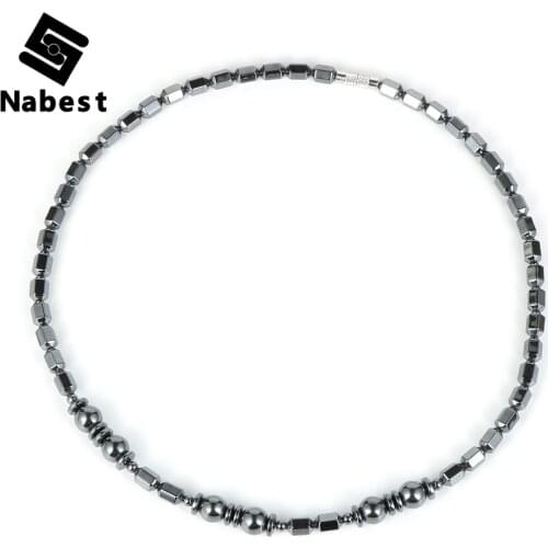 Men Women Natural Stone Faces Black Hematite Beaded Necklace Choker Hematite Stand Clavicle Chain Brass Buckle Necklaces Jewelry