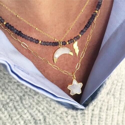Hip-hop Trendy Star Shaped Stone Pendant Necklace Gold-color Stainless Steel Chain High Quality Jewelry Gift for Women Collar