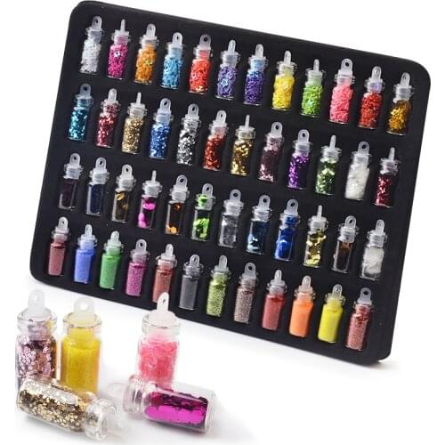 48 Bottles Colorful Mixed Nail Art Sequins Glitter Nail Powder Pigments 3D Caviar Beads Flakes Manicure Decoration Set